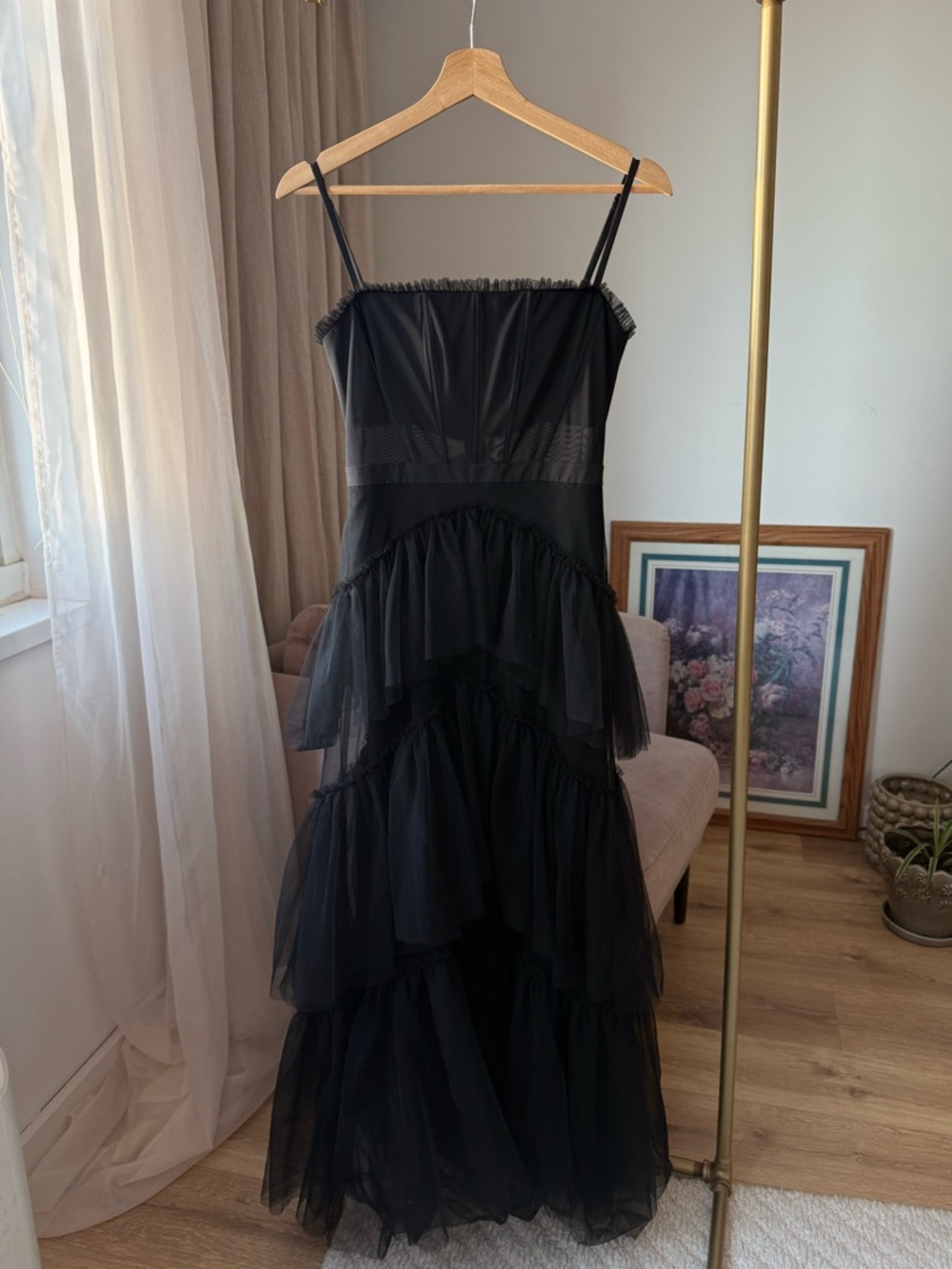 Betsy & Adam Jasmine Black Corset Gown Mesh Formal Elegant, 4 - Picture 3 of 11
